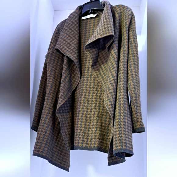 Contemporaine by Simons | Brown houndstooth heavy sweater flowly cardigan - Picture 5 of 15